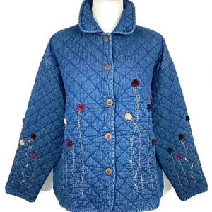 Women Quilted Button Up Jacket with Embellished Flowers Size 20WP